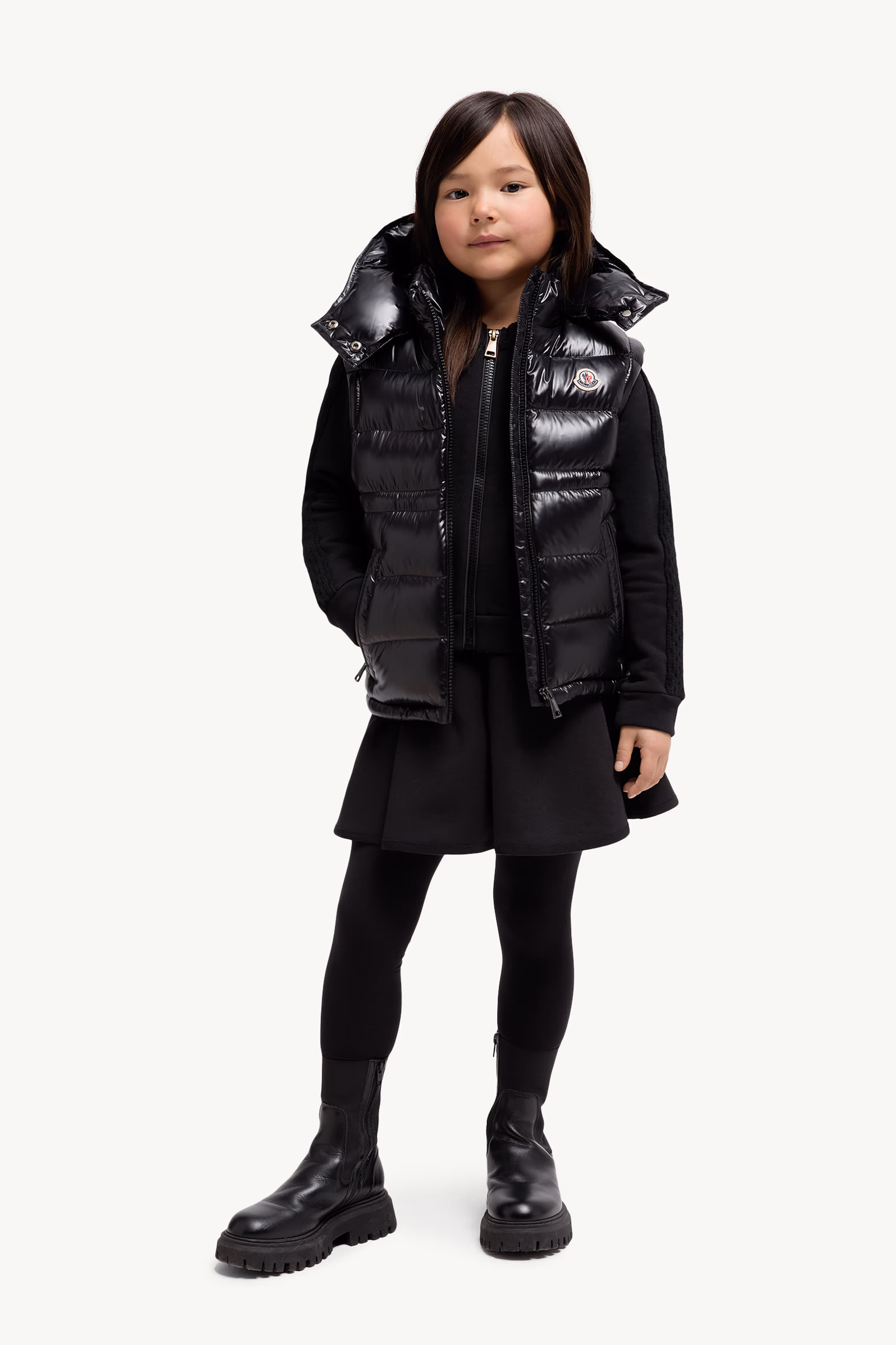 Flared Cotton Mini Skirt Girl Black Moncler 2